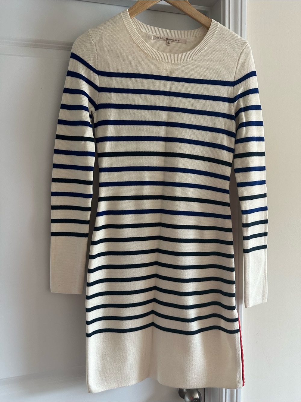 RACHEL Rachel Roy Ivory Crewneck Sweater Dress with Navy Stripes